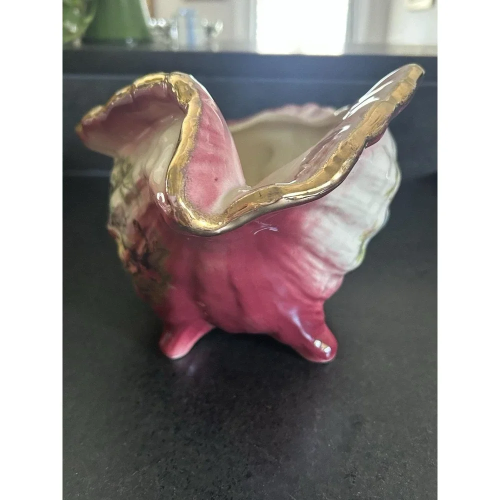 Vintage KLM Staffordshire Ceramic Seashell with Romantic Scene and Gold Trim